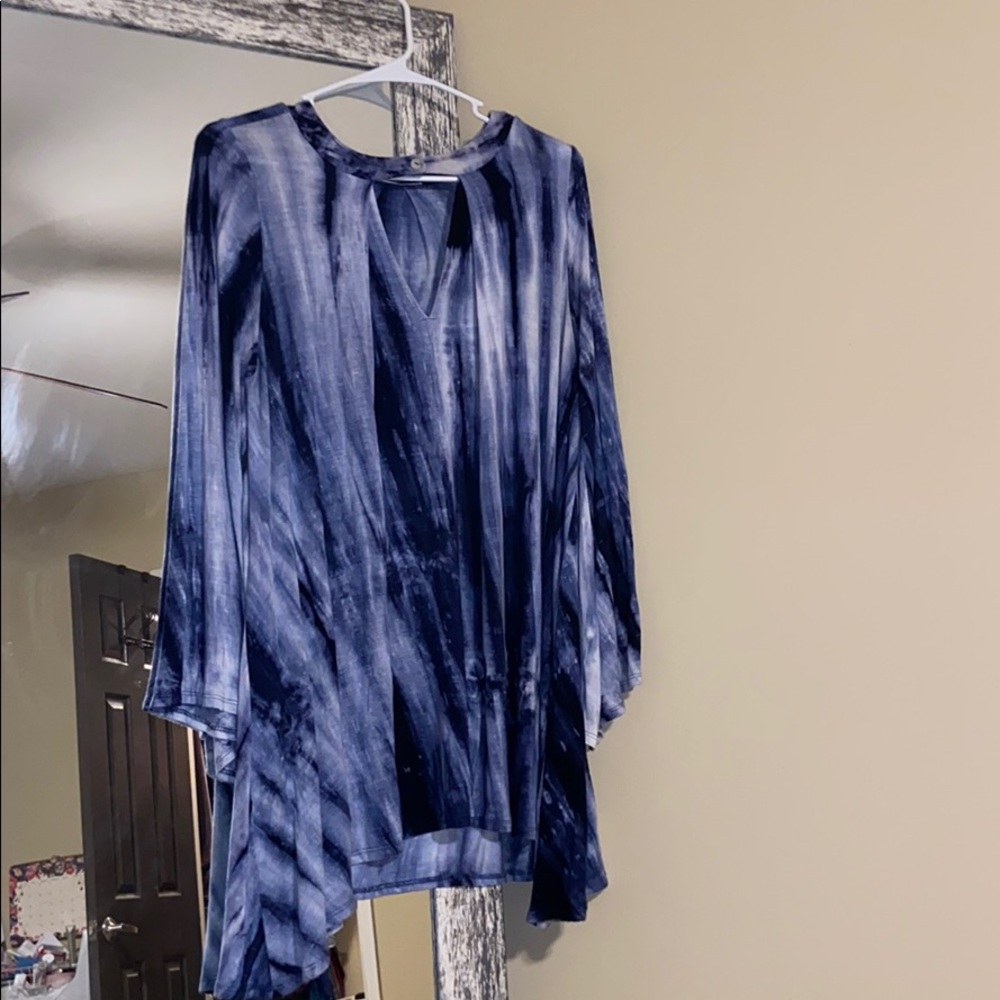 Flowy Blue Tie Dye Long Sleeve Boutique Dress